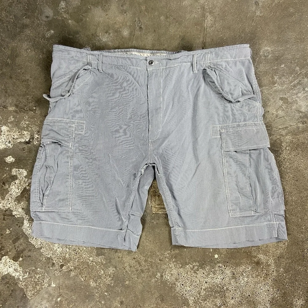 Vintage Polo Ralph Lauren Cargo Shorts Size 46 Blue Hickory Stripe Utility Work